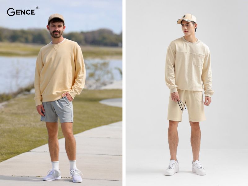 Áo sweater mix cùng quần short nam