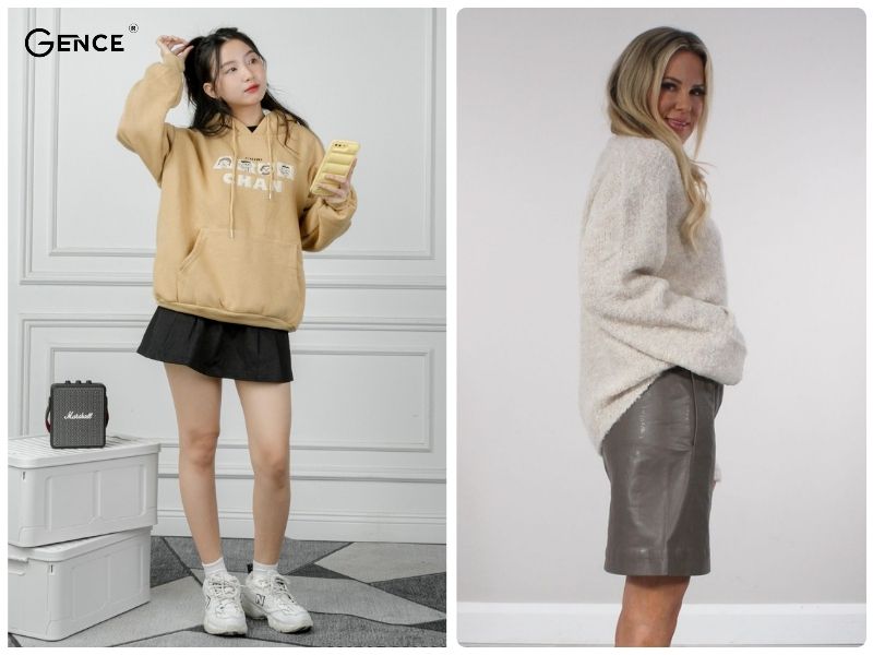 S26 CAO CẤP Combo áo sweater thụng + chân váy xếp ly xoè dưới 60kg (S26) OR  - Bộ | ThờiTrangNữ.vn