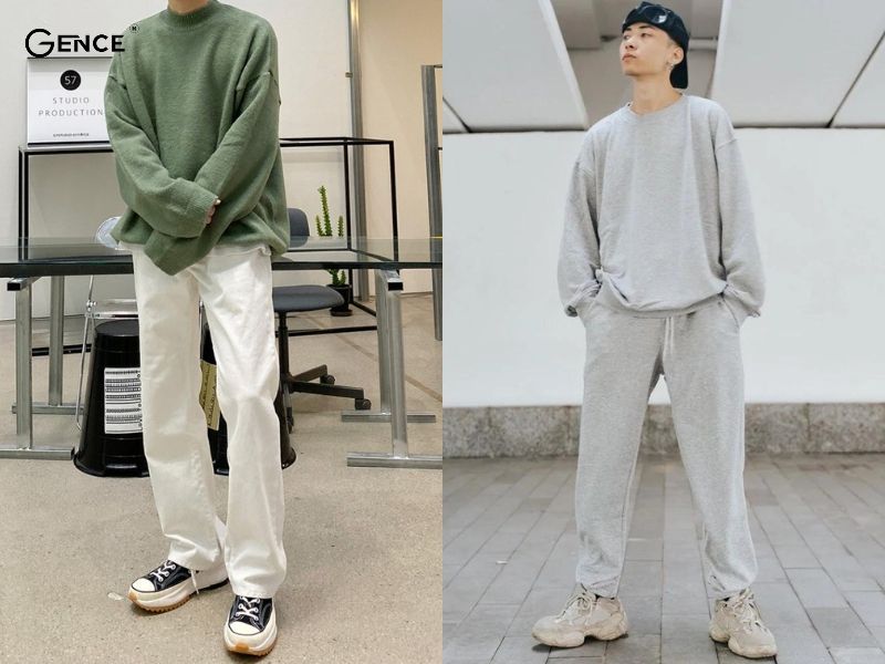 Áo sweater, quần ống rộng là hai item được bạn nam ưa chuộng