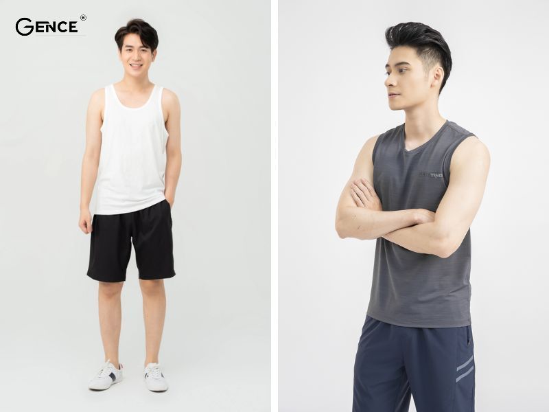 Áo tank top mix cùng quần short nam