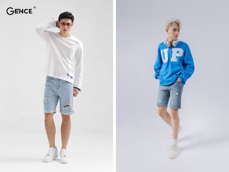 Áo tay dài phối cùng quần short nam