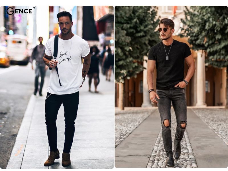 Áo thun - cách phối đồ với giày chelsea boots nam năng động