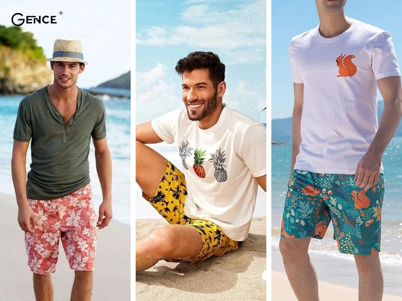 Áo thun và quần đùi hoa sẽ tạo cho bạn nét nổi bật riêng