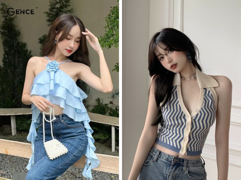 Áo yếm mix với quần jean nữ