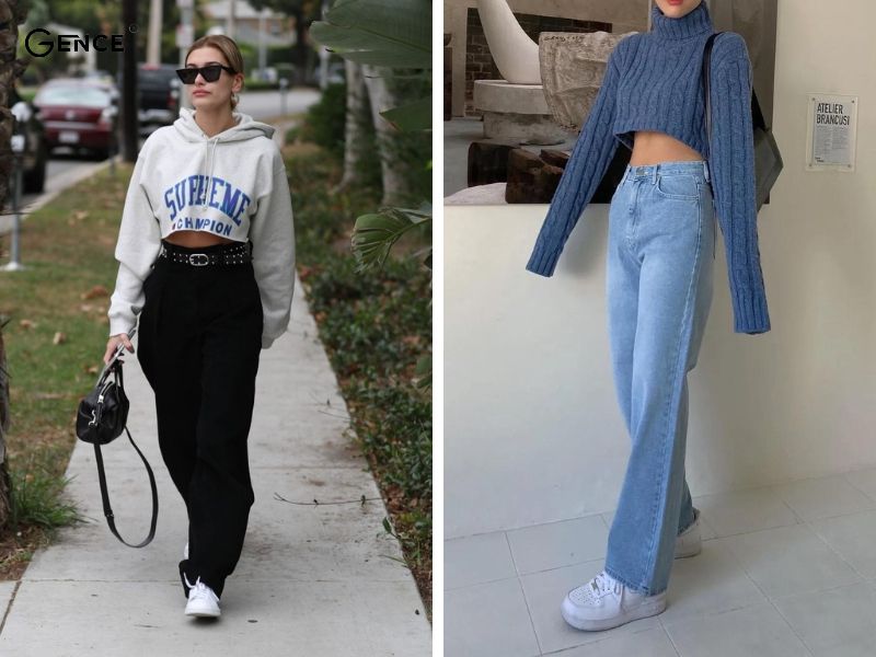 Phối đồ mùa đông cho nữ thấp với croptop và quần suông cạp cao