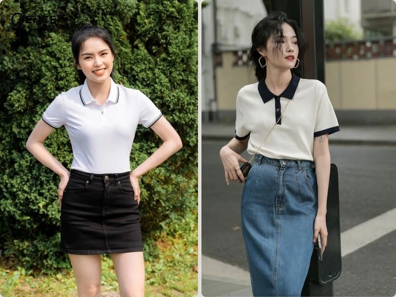 Áo polo, chân váy chữ A  sang trọng, nữ tính