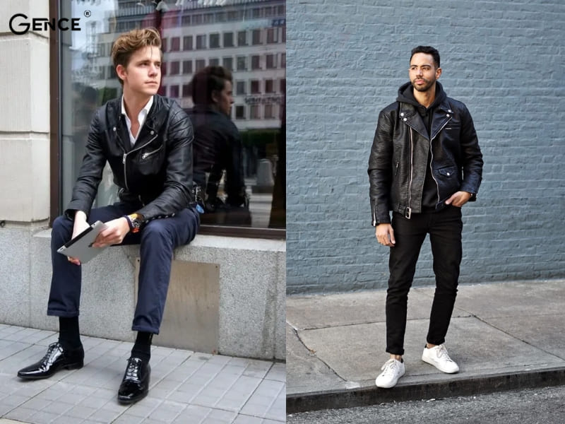 Phối giày hoặc Sneaker cùng áo khoác da