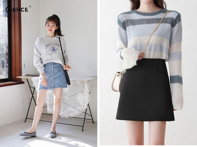 Kết hợp áo sweater nữ và chân váy chữ A