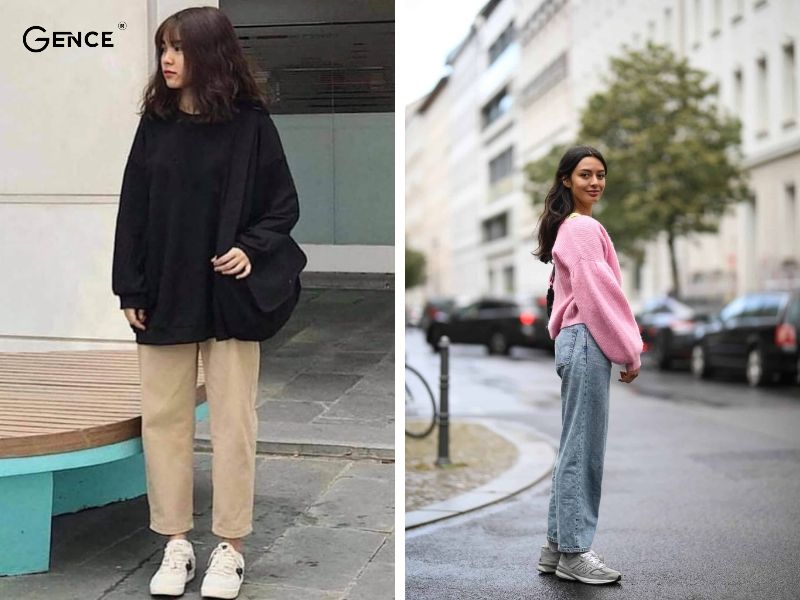 Cách phối đồ với áo sweater nữ với quần baggy jean