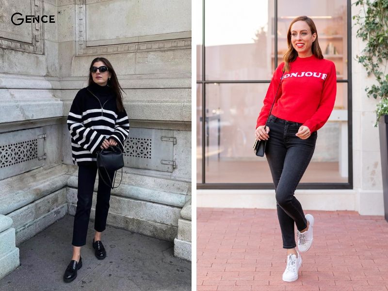 Mix quần skinny với sweater giữ ấm cơ thể