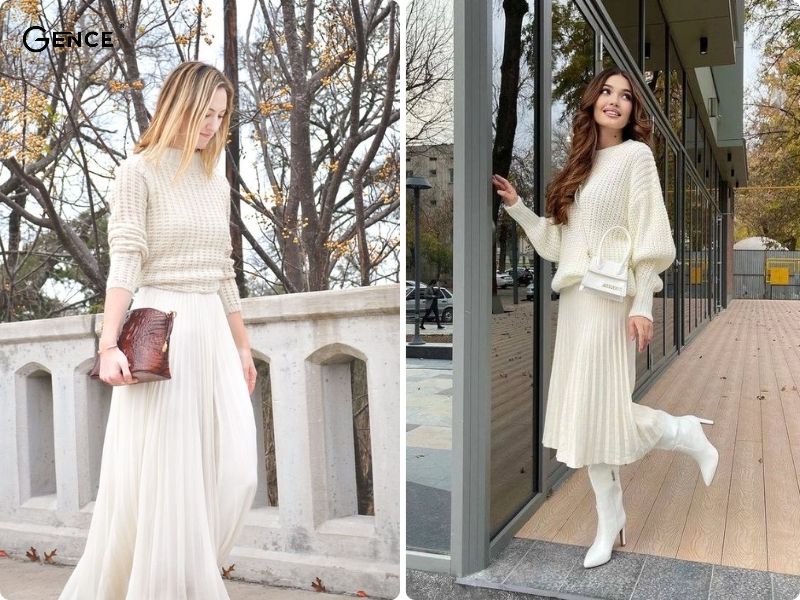 Lên đồ mùa đông ấm áp và thời trang cùng chân váy dài và áo len