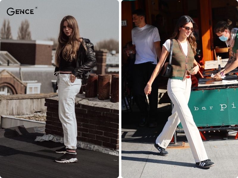 Quần jean trắng nữ phối cùng balenciaga triple s hoàn hảo