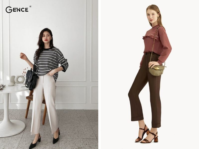 Quần ống rộng kết hợp với giày cao gót nữ thanh lịch