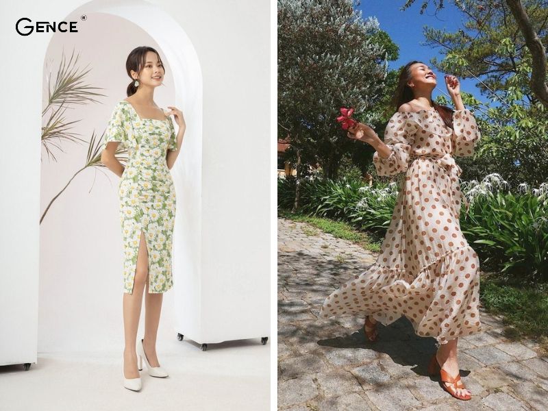 Cách phối đồ với giày cao gót đế vuông và váy maxi