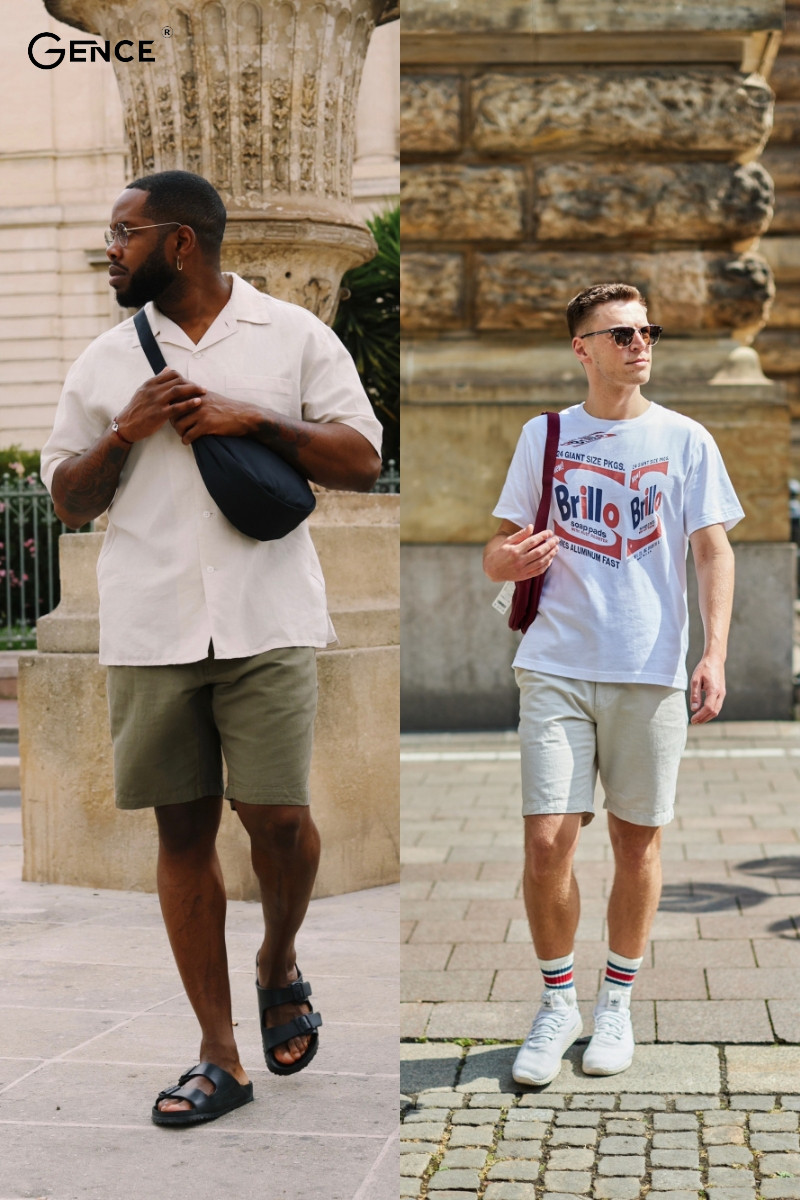  Túi đeo chéo kết hợp với áo thun và quần short