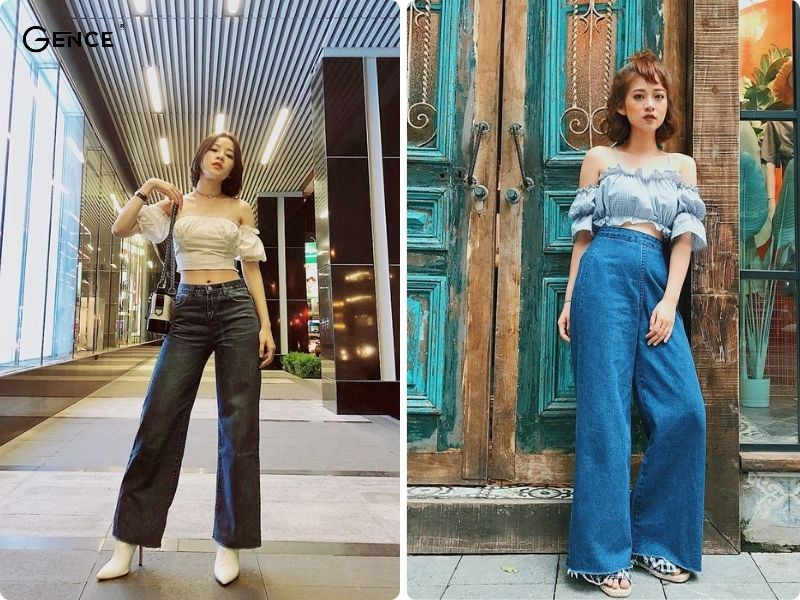 Nữ tính mà năng động khi diện quần ống rộng và áo trễ vai