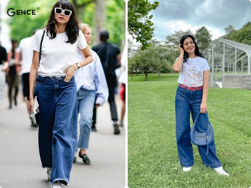 Style đơn giản và năng động: áo thun, quần jean ống rộng