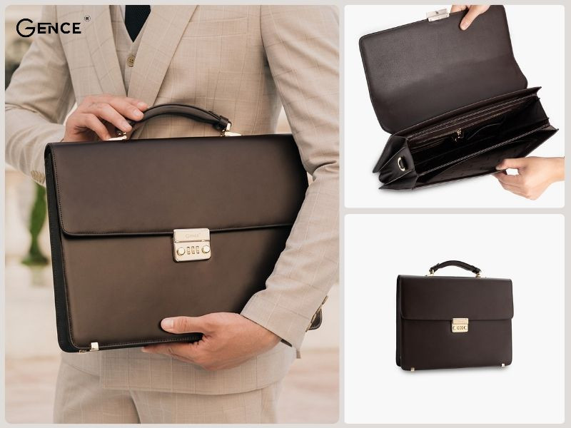 CTS18 da bò Box màu nâu đậm khóa số mặt trước