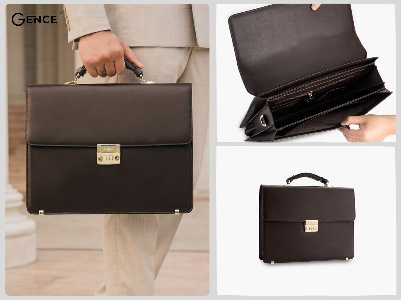 CTS18 da bò Box màu nâu khóa số mặt trước của cặp