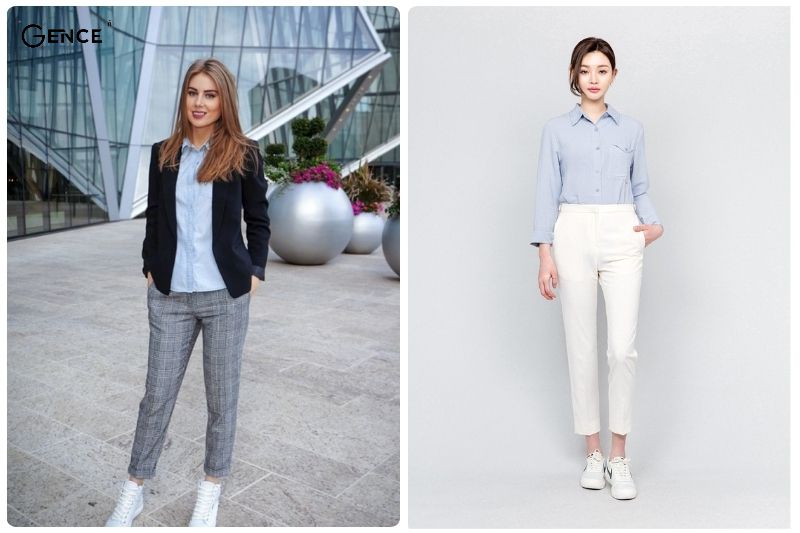 Chị em mặc quần tây đi giày sneaker cho nhiều hoàn cảnh khác nhau