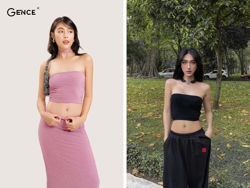 Mix-match áo ống với vòng choker quyến rũ và gợi cảm