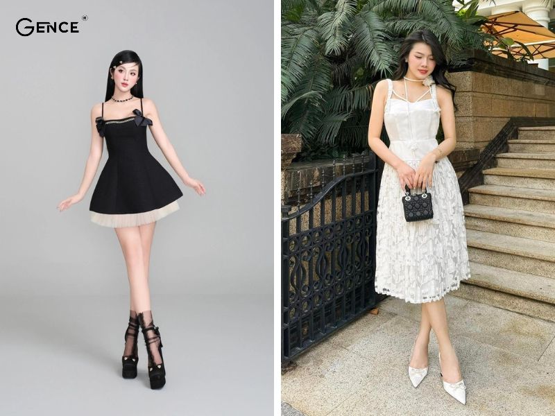 Nữ tính khi kết hợp váy hai dây cùng vòng choker