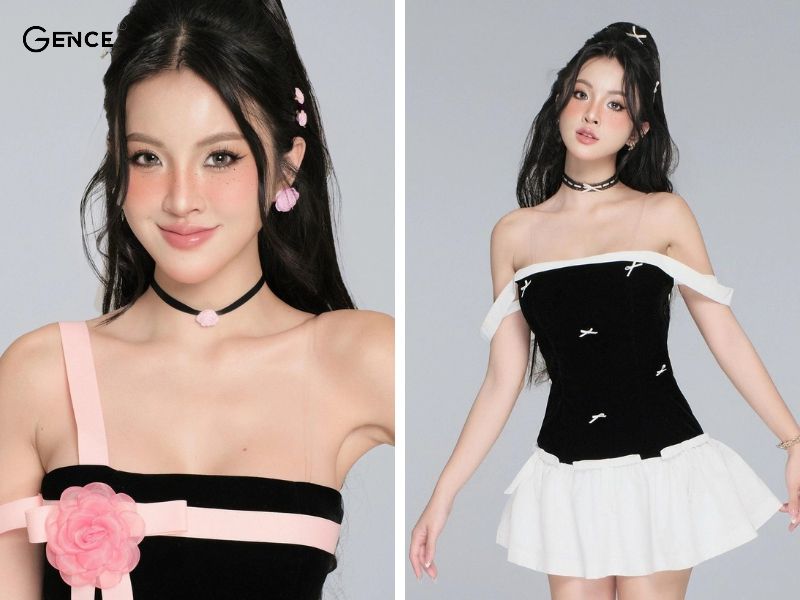 Váy cúp ngực và vòng choker tôn lên vẻ đẹp quyến rũ