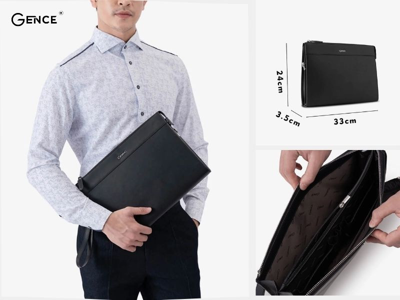 CL07 clutch nam màu đen đựng vừa giấy tờ khổ A4