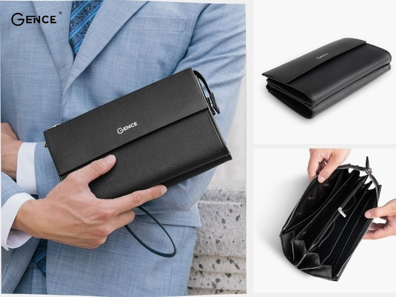 Clutch một khóa HT06 da bò Taiga màu đen