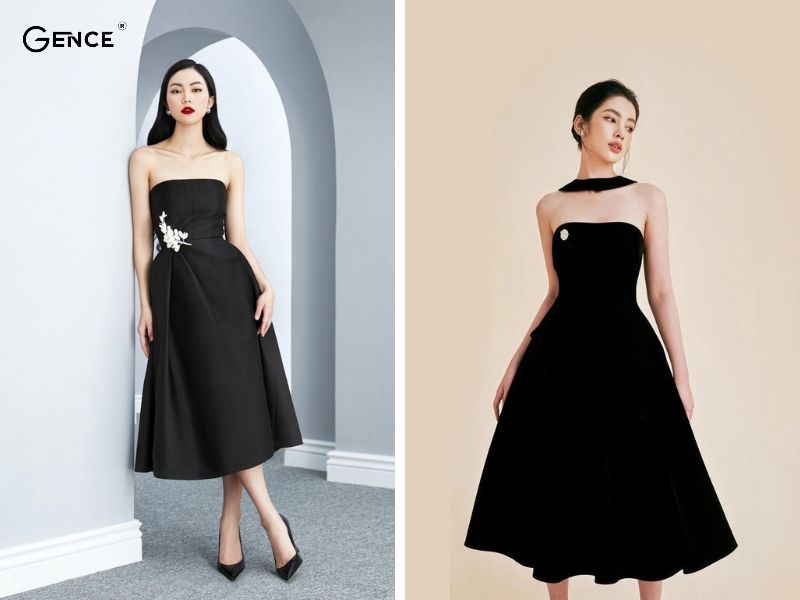 Đầm cúp ngực đen sexy nổi bật trước đám đông