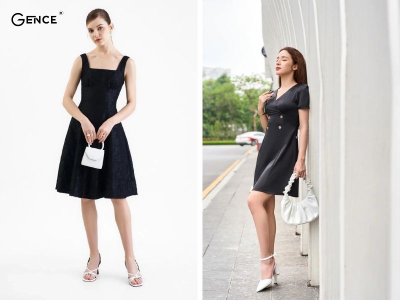 Hài hòa khi diện đầm đen cùng túi xách màu trắng