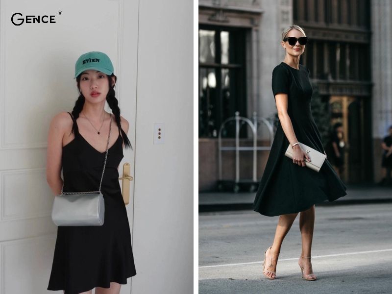 Sang chảnh cùng túi xách màu bạc và váy đen