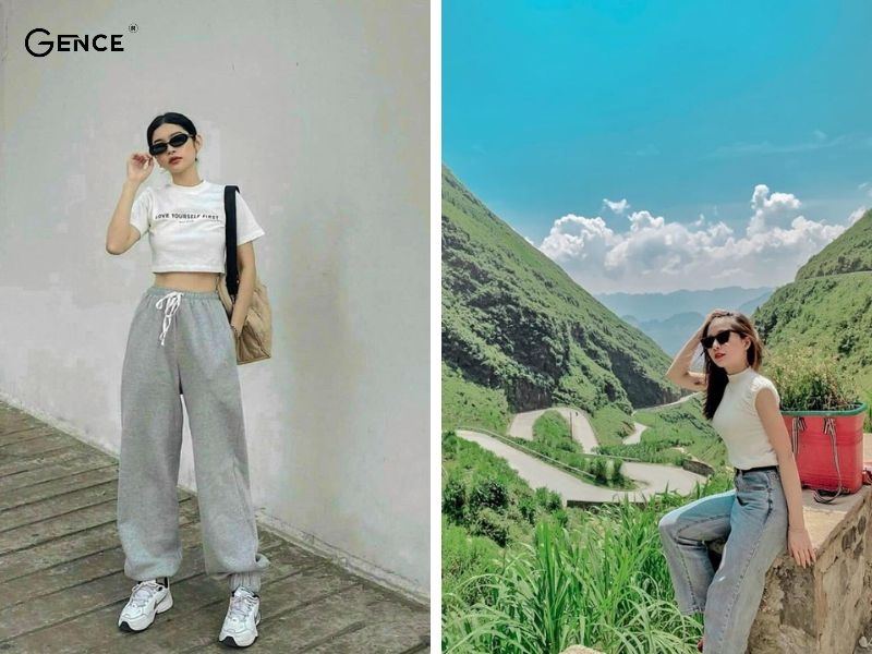 Mix áo croptop cùng quần dài