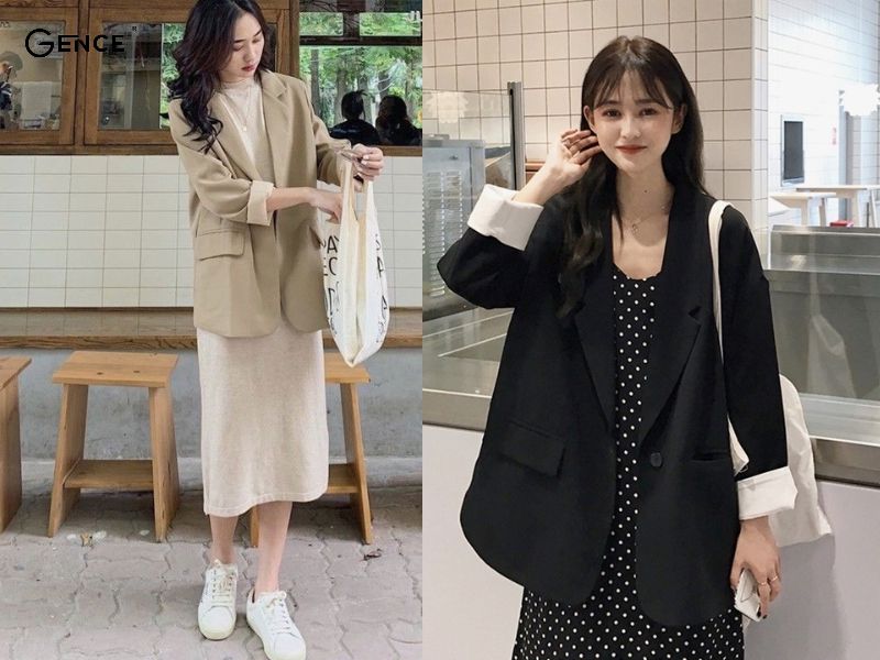 Diện đầm suông cùng áo vest nữ