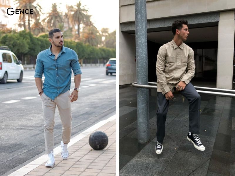 Giày cao cổ mix cùng áo sơ mi