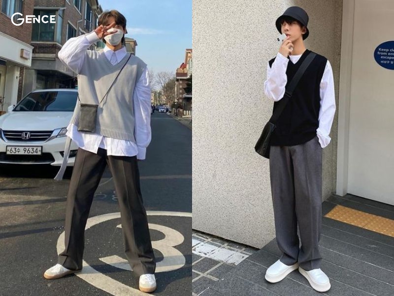 Gile nam kết hợp với quần ống suông là style được giới trẻ ưu tiên