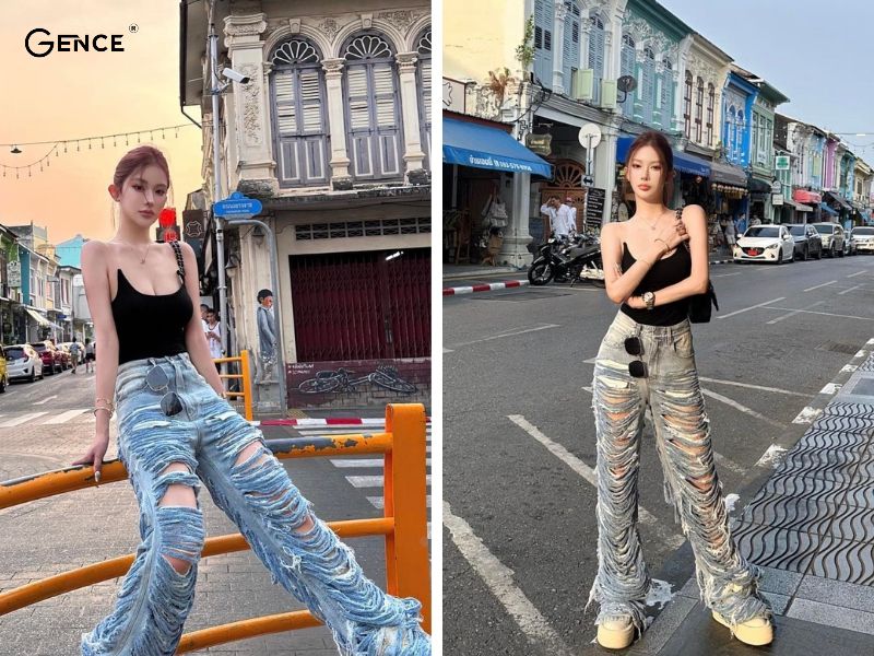 Quần jean cũ, rách cá tính