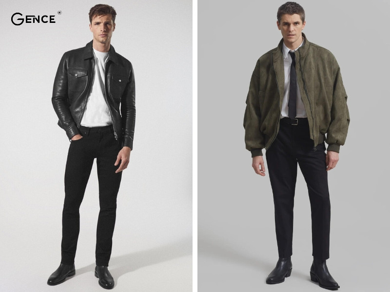 Áo bomber kết hợp cùng giày tây tạo nên sự mới lạ