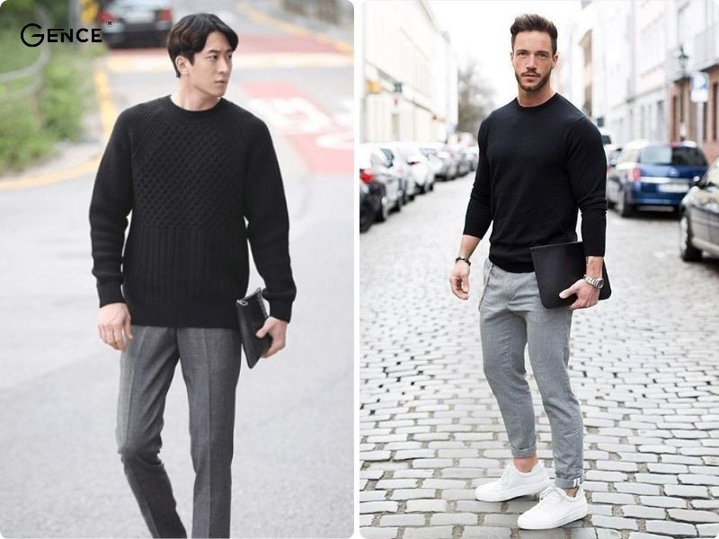 Ví da nam cầm tay phối cùng áo len nam