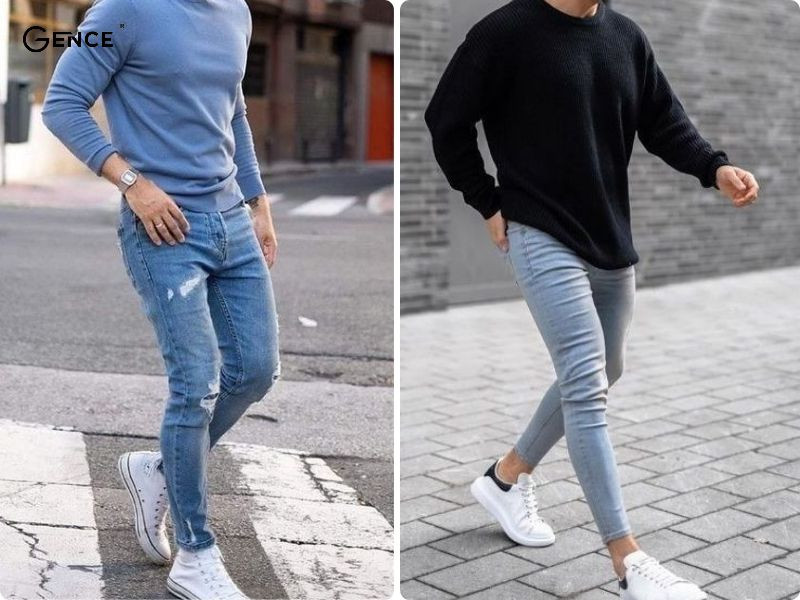 Outfit xuống phố đơn giản và thu hút: áo len nam và quần jean