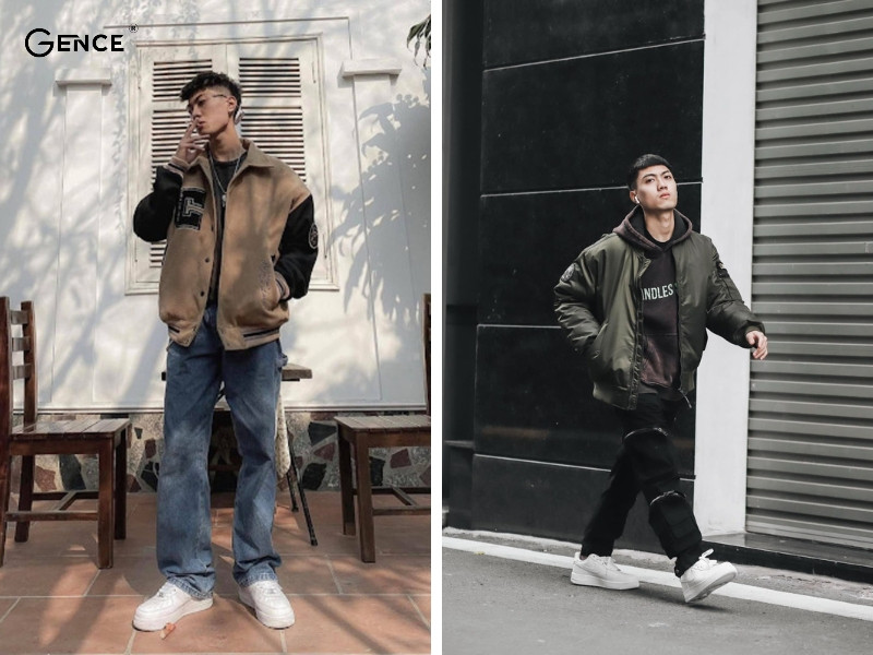 Phối đồ với áo khoác bomber với giày thể thao