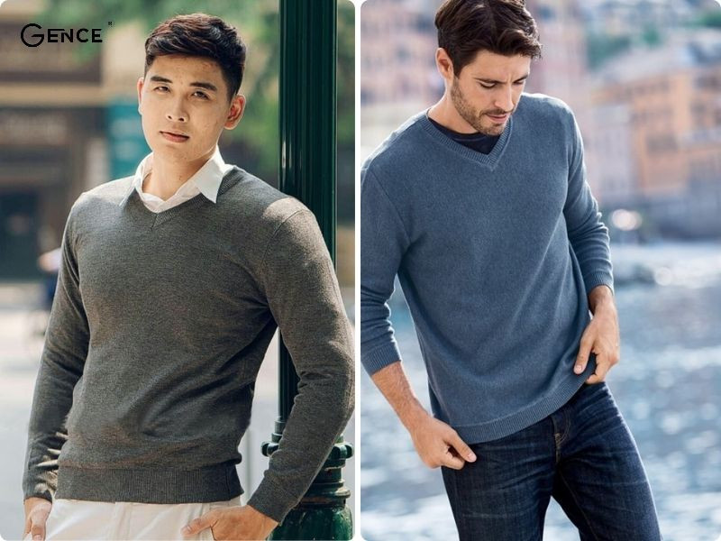 Cách mặc áo len nam cổ chữ V thu hút và thời trang