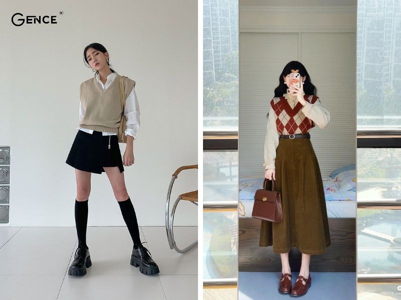 Phối sơ mi, áo jumper với chân váy năng động, cá tính