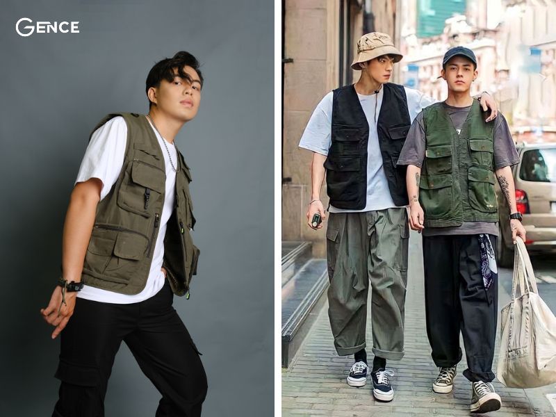 Kết hợp áo gile sành điệu cùng với quần túi hộp nam