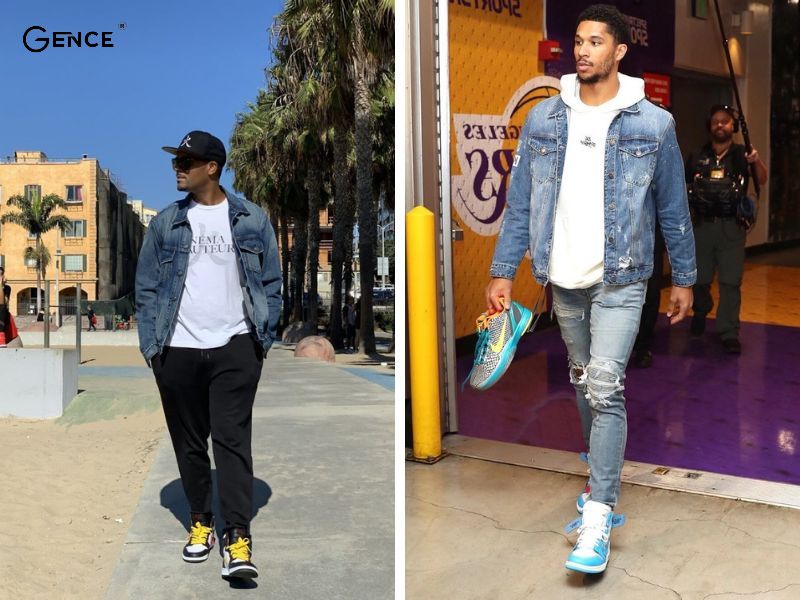 Kết hợp áo khoác jeans với giày Jordan nam cổ cao