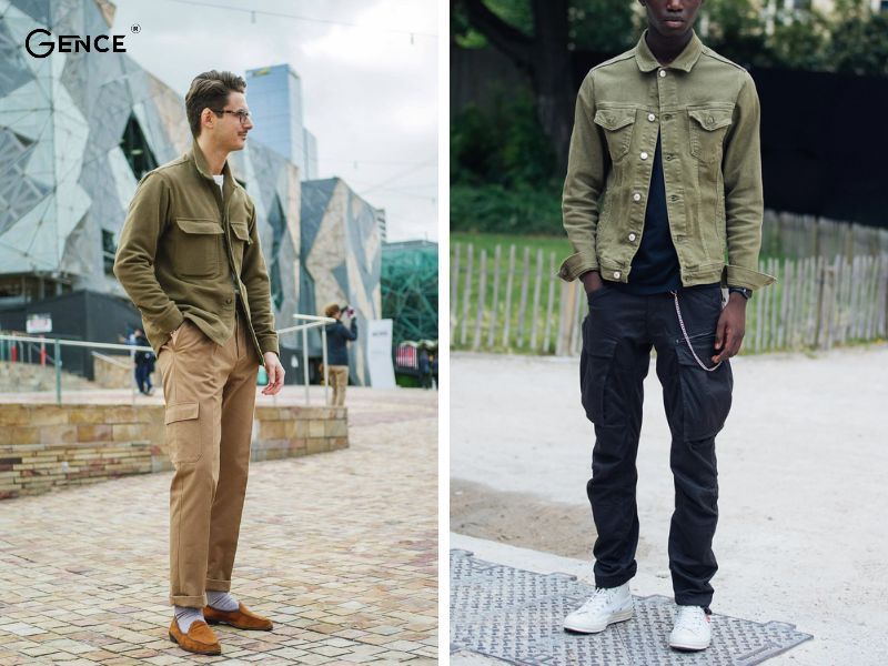 Kết hợp áo khoác kaki cùng với quần túi hộp nam