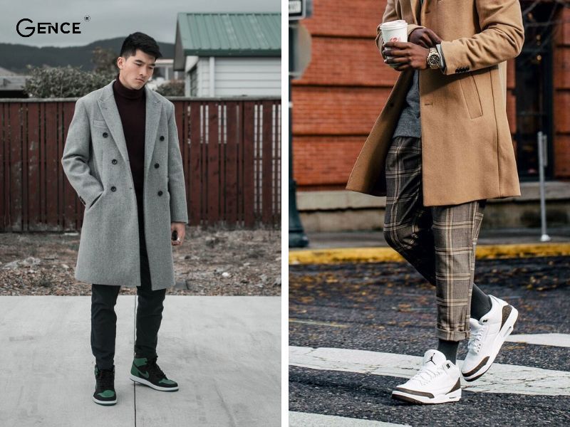 Kết hợp áo măng tô với giày Jordan nam cổ cao