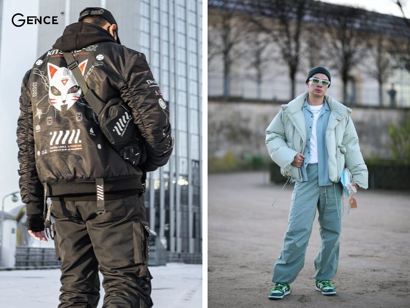 Kết hợp quần túi hộp với áo phao béo thời trang