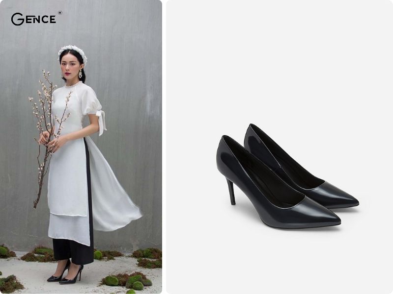 Phối áo dài cùng giày cao gót bít mũi