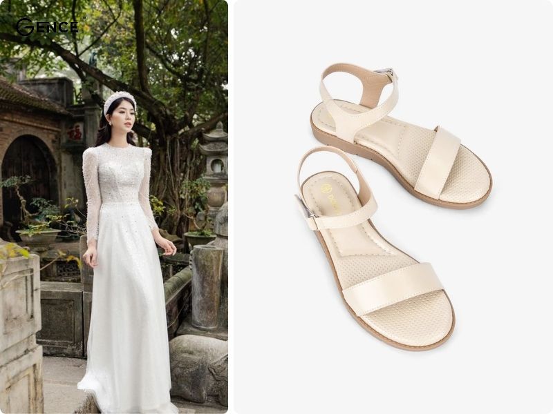 Phối giày đế bệt với áo dài vừa tôn dáng, vừa dễ di chuyển